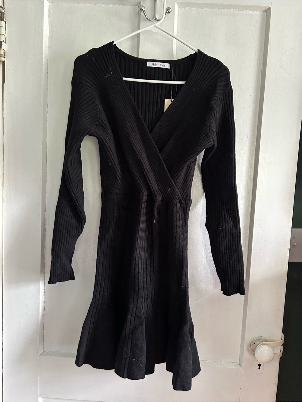 Gab & Kate Knit Wrap Black Long Sleeve Dress
